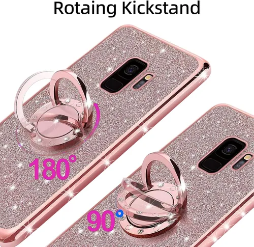 Vista 3 de Funda para Samsung Galaxy S9, Galaxy S9 para mujer, con purpurina, suave, elegante, transparente, TPU de lujo, linda funda protectora con correa