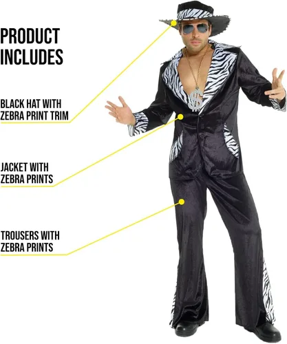 Vista 2 de Morph Disfraz de chulo para hombre, disfraz de chulo para hombre, disfraz de Halloween de chulo, traje de chulo de los años 70, disfraz de los años