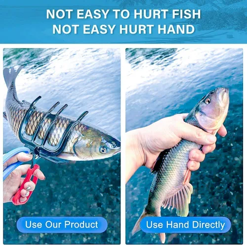 Vista 4 de Pinza de peces de 3 garras, alicates de pesca de metal multifuncionales, herramienta antideslizante para capturar peces, accesorios de pesca ligeros