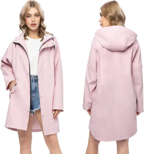 Vista 2 de UNIQUEBELLA Impermeable para mujer chaqueta impermeable con capucha rompevientos para exteriores gabardina ligera