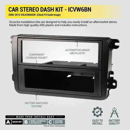 Vista 6 de Scosche ICVW6BN Kit de instalación de radio doble DIN para tablero compatible con vehículos Volkswagen amplificados no de fábrica seleccionados
