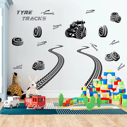 Vista 7 de Calcomanías de pared para pista de neumáticos, calcomanías de pared de tractor, calcomanías de pared para vehículos, camiones, calcomanías de banda