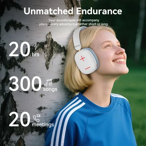 Vista 2 de Auriculares Bluetooth sobre la oreja, auriculares inalámbricos Bluetooth 5.3, tiempo de reproducción de 20 horas, micrófono, auriculares ligeros