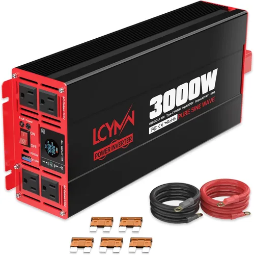 Vista 12 de Inversor de potencia de onda sinusoidal pura de 1000 vatios 12 V CC a 110 V 120 V CA convertidor para hogar, caravana, camión fuera de la red Rojo