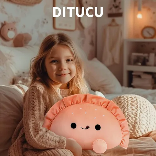 Vista 3 de Ditucu Pierogi - Linda almohada Pierogi de felpa divertida con comida frita, albóndigas fritas, panqueques, peluches de animales de peluche Rosa