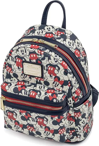 Vista 8 de Loungefly Disney Mickey Minnie Mouse Mini Mochila Bolso AOP Rojo Marino marino