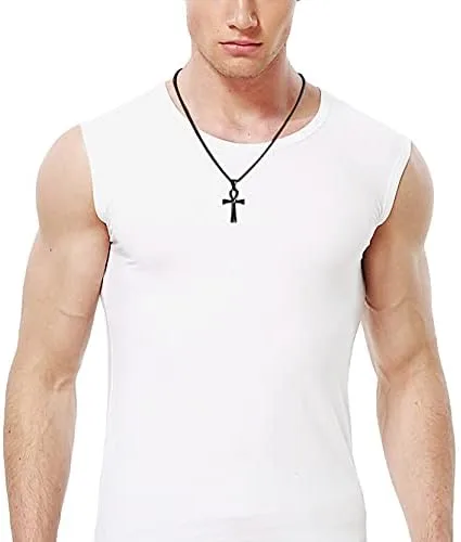 Vista 5 de Collar con colgante de cruz de Ankh copta egipcia antigua de acero inoxidable para niños, mujeres y hombres, en cadena Rolo de 24 pulgadas