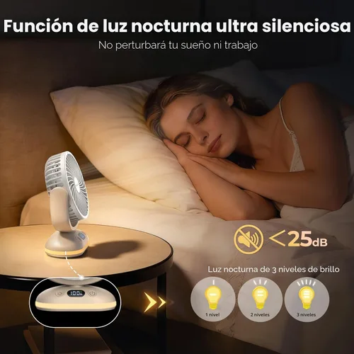 Vista 4 de TriPole Ventilador de escritorio pequeño silencioso y recargable mini Beige