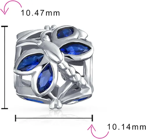 Vista 3 de CZ Butterfly Dragonfly Firefly Bead Simulated Blue Sapphire 14K Gold Plated Charm Bead For Women Teen Fits European Bracelet .925 Sterling Silver