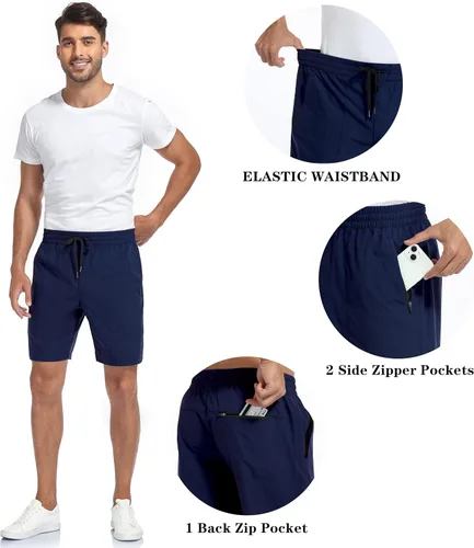 Vista 4 de Pantalones cortos deportivos para hombre de 5 y 8 pulgadas, pantalones cortos de entrenamiento de gimnasio con bolsillos con cremallera, pantalones