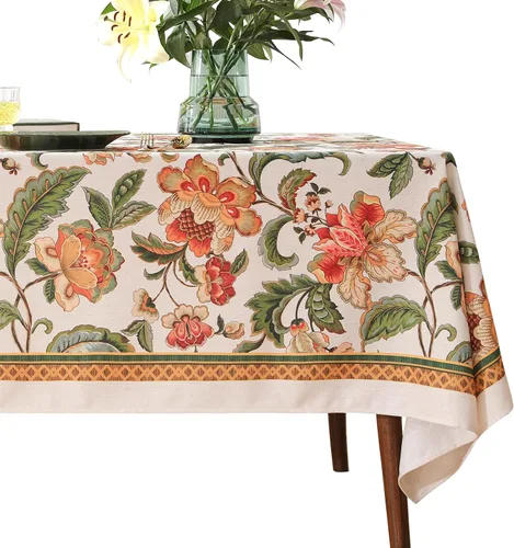 Vista 17 de [Usado] patdrea Mantel largo de lino de diseño verde para mesa rectangular, mantel vintage transpirable con patrón de frutas amarillas, funda