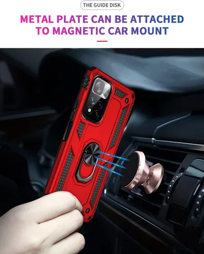 Vista 6 de Funda para Redmi Note 11 Pro 4G/Note 11E Pro con protector de pantalla de vidrio templado, [grado militar] Soporte magnético para montaje en anillo