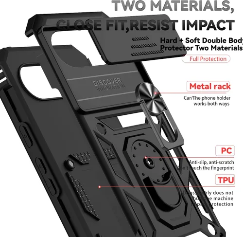 Vista 8 de Funda para Pixel 10a, con cubierta para lente de cámara, protector de pantalla HD, [grado militar] anillo de montaje de coche con soporte híbrido