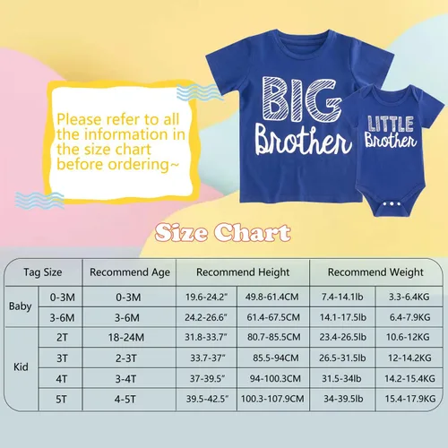 Vista 6 de Funnycokid Conjunto de camisetas a juego para hermano mayor, hermano pequeño, ropa de regalo para bebé