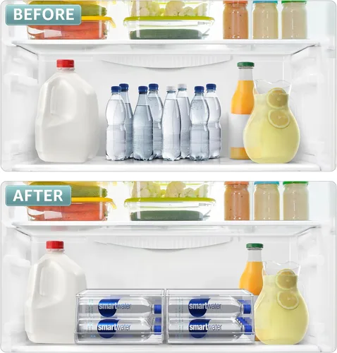 Vista 5 de Sorbus Organizador de botellas de agua para refrigerador con tapa, capacidad para 9 botellas, organizador apilable de bebidas para refrigerador