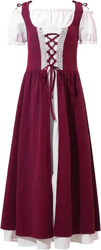 Vista 3 de dPois Vestido medieval renacentista para niños, disfraz de Halloween, cosplay, princesa de hada, camisola