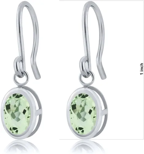 Vista 14 de Gem Stone King Aretes colgantes de plata de ley 925 de 0.276 x 0.197 in con piedra natal ovalada de alambre francés para mujer