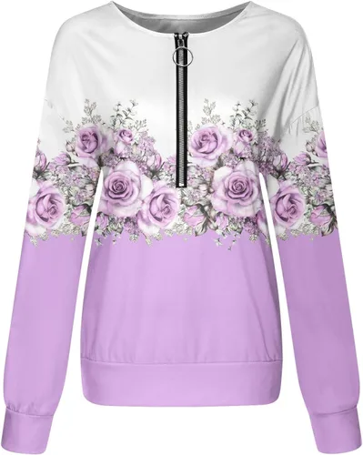 Vista 2 de FlekmanArt Camisetas para salir para mujer, cuello en V, con cremallera de un cuarto, sudadera de manga larga, sudaderas de moda