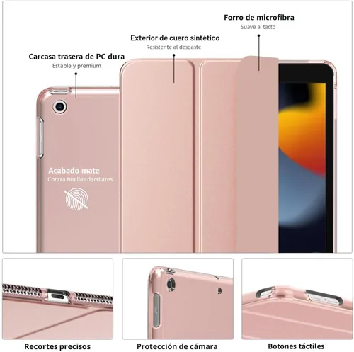 Vista 3 de MoKo - Funda compatible con iPad 2019, fina, ligera, inteligente, carcasa, cubierta de soporte con protector trasero traslúcido esmerilado 1-Oro Rosa