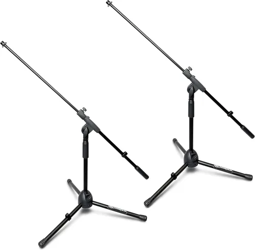 Vista 10 de AxcessAbles - Soporte corto para micrófono con brazo telescópico de 34 pulgadas, trípode de micrófono de perfil bajo para batería y amplificadores