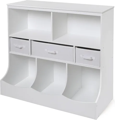 Vista 13 de Badger Basket Combo Bin Unidad de almacenamiento de juguetes y estante para libros para niños con 3 cestas - Gris