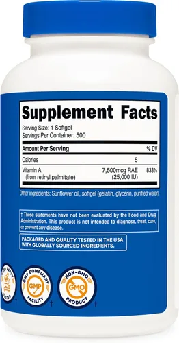 Vista 5 de Nutricost Vitamina A 25000 UI, 500 cápsulas blandas, sin OMG, sin gluten
