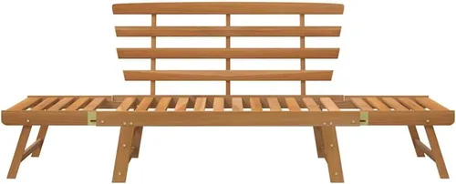 Vista 4 de 2-in-1 Convertible Garden Bench Daybed, Solid Acacia Wood Bench with Adjustable Armrests, Brown Outdoor Seating for Patio Balcony