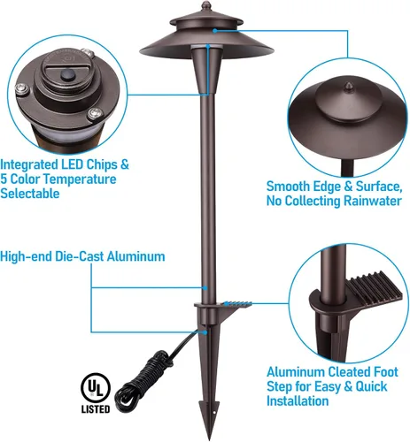 Vista 6 de LEONLITE 5CCT - Luces LED de camino de bajo voltaje, 12-24 V, 1800/2700/3000/4000/5000K, doble capa, CRI90, IP65 impermeable, iluminación
