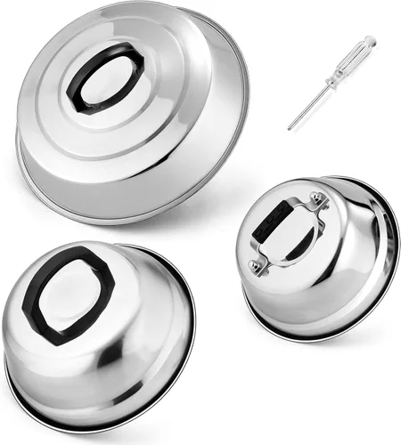 Vista 9 de HaSteeL - Juego de 3 cúpula de fusión de queso, cubiertas redondas de acero inoxidable para vaporizar, accesorios profesionales para parrilla