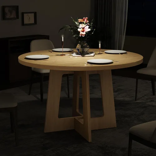 Vista 3 de Mesa de comedor redonda para 4, mesa de cocina de granja, mesa circular de madera, capacidad de 300 libras y fácil montaje para el hogar, comedor
