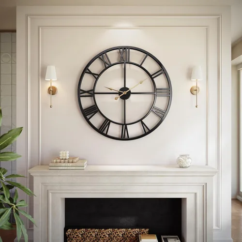 Vista 14 de Reloj de pared grande de 24 pulgadas, relojes de pared metálicos con números arábigos extragrandes para decoración de sala de estar, dormitorio