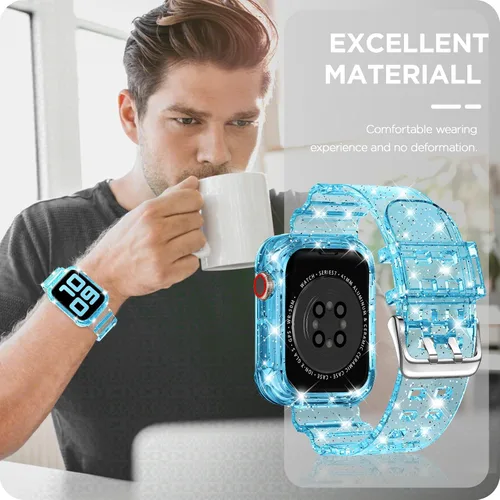 Vista 285 de DABAOZA - Correa transparente compatible con Apple Watch con estuche protector, correa deportiva de TPU con brillo para mujeres y hombres