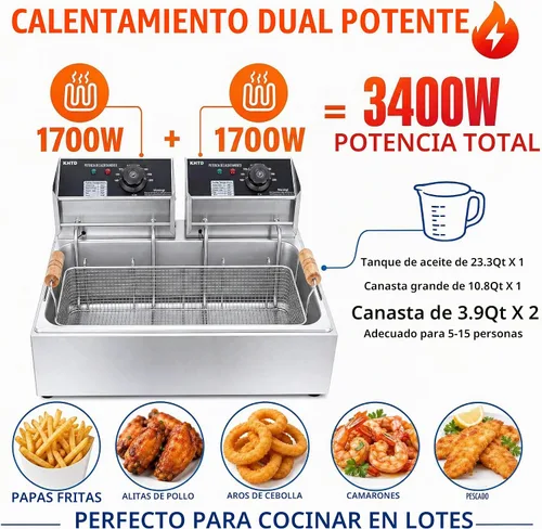 Vista 4 de Freidora comercial con canasta, freidora de aceite eléctrica de gran capacidad de 12.7 cuartos de galón / 12 L, freidora de encimera de acero
