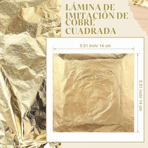 Vista 3 de 100 hojas imitación láminas de oro para decoración, arte, manualidades, tamaño 5.5 x 5.5 pulgadas, de Bememo For Gilding Furniture, Frames