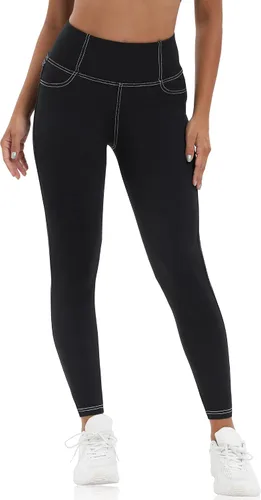 Vista 2 de VOOVEEYA Leggings de cintura alta para mujer, leggings con bolsillos, control de abdomen, tallas grandes, elásticos, pantalones de mezclilla 78