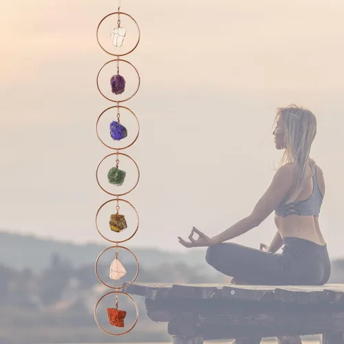 Vista 8 de Árbol de la vida hecho a mano con 7 piedras de chakras, cristales curativos, adorno colgante para decoración del hogar