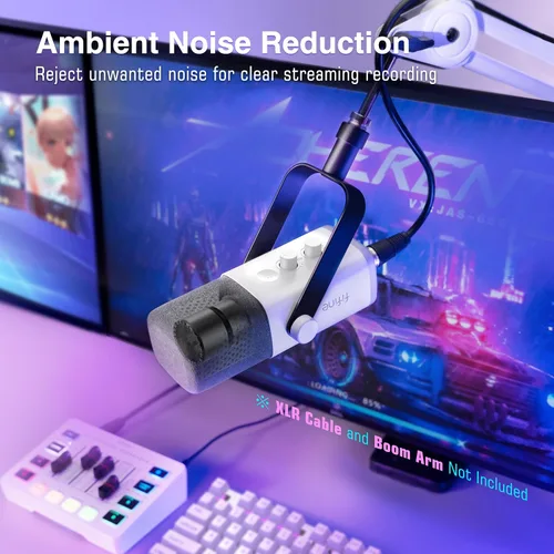 Vista 6 de FIFINE XLR/USB Micrófono para juegos de Gaming para transmisiones y podcasting, micrófono RGB para PC, con perilla de ganancia, botón de silencio