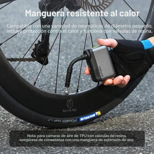 Vista 6 de TOPUMP Tiny Pump Mini bomba de neumáticos para bicicleta con manómetro, bomba de aire eléctrica portátil de 120 PSI, parada automática, batería