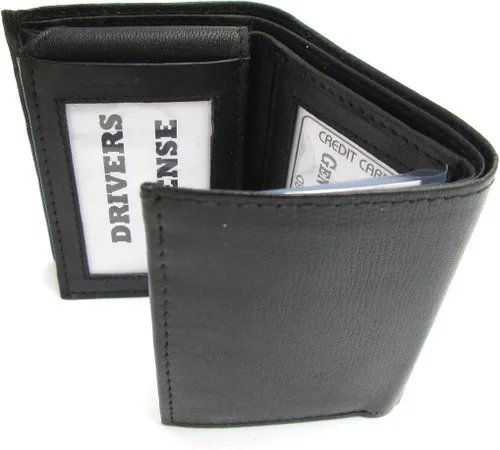 Vista 3 de Cartera para hombre de piel de cordero color negro "Flip" Trifold 732