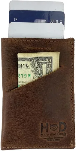 Vista 4 de Hide & Drink, Cartera de cuero suave y funda para tarjetas, hecha a mano, incluye 101 años de garantía (marrón borbon)