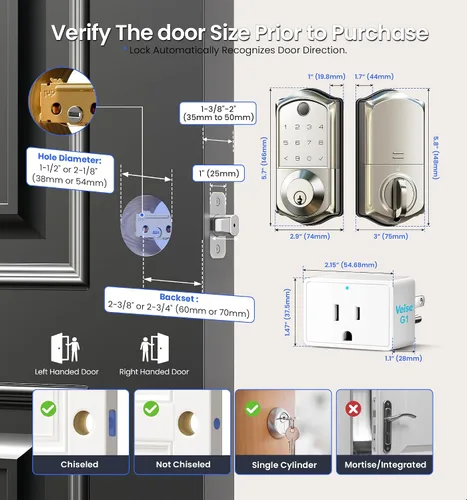 Vista 13 de Veise VE017G - Cerradura de puerta de entrada sin llave Wi-Fi, control remoto de aplicación y control de voz, cerraduras inteligentes de huellas