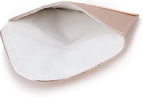 Vista 6 de Bolsa de embrague extra pequeña, 6.3 x 5.1in, color dorado rosa metálico para cosméticos, maquillaje, teléfono móvil y cartera, hecha de piel vegana