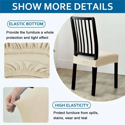 Vista 5 de Fundas de asiento de terciopelo para sillas de comedor, fundas elásticas para sillas de comedor de 2 piezas con parte inferior elástica