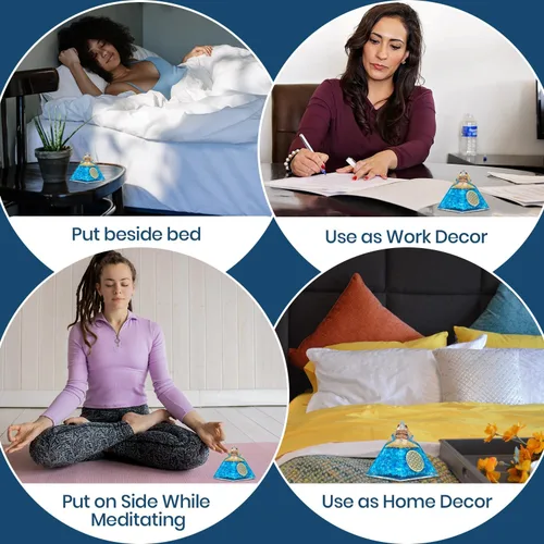 Vista 4 de Pirámide de orgonita de aguamarina, pirámide de cristal curativo, pirámide de piedras preciosas de cristal para meditación, motivación, positividad