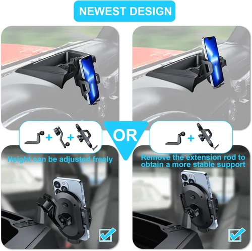Vista 6 de DIAMOOKY Soporte de teléfono ajustable para Jeep Wrangler JK JKU 2011-2018 Soporte de teléfono multifunción con bandeja de almacenamiento, ajuste