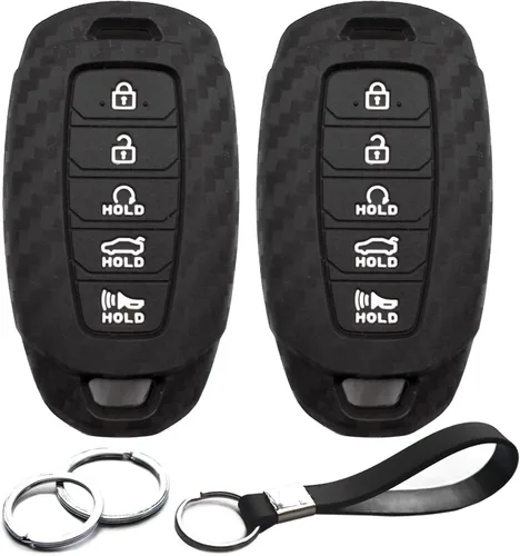 Vista 8 de 2 piezas compatibles con Hyundai Elantra Palisade Elantra N Funda para llave con llavero, protector de llave inteligente con 5 botones, funda