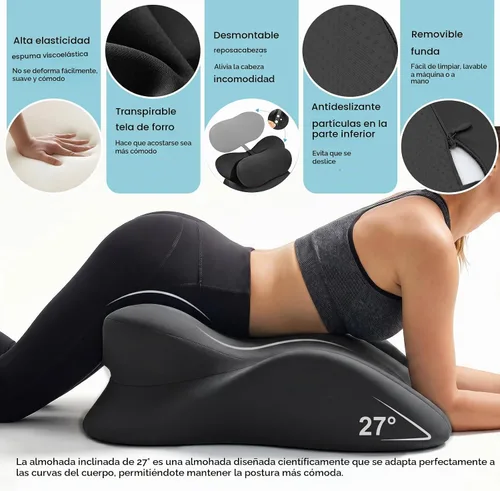 Vista 3 de cjc Almohada de cuña de espuma viscoelástica, almohada de lectura ergonómica para cama de dormir, almohada propensa para dolor de espalda con Negro