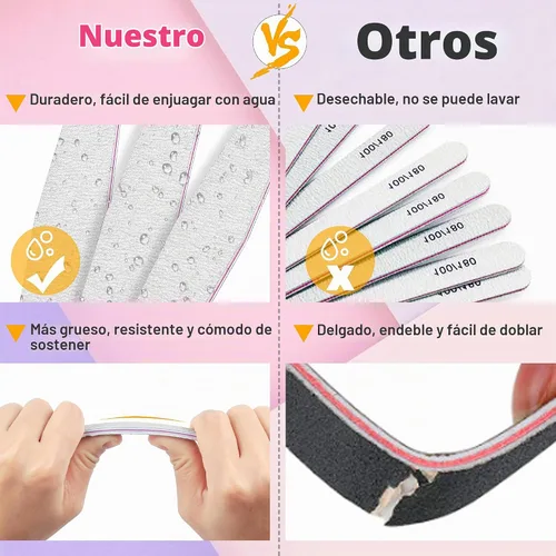 Vista 4 de Grano 80/80, 12 limas de uñas para tableros de gel de extensión de uñas de polietileno, para uñas acrílicas, gruesas para uñas postizas