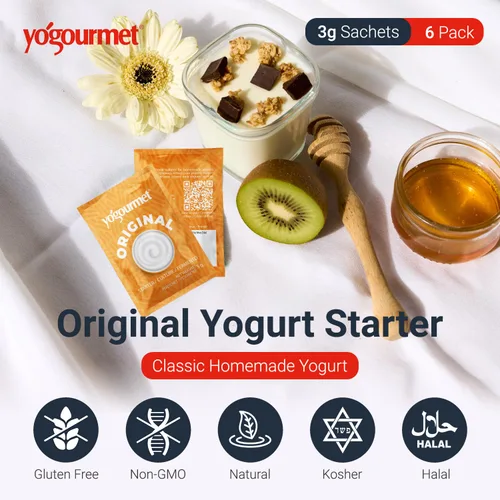 Vista 2 de Yogourmet Yogurt Starter (6 sobres = 6 cuartos de galón de yogur) Haz yogur en casa, todo natural, sin gluten, kosher, halal, sobres de 0.11 oz