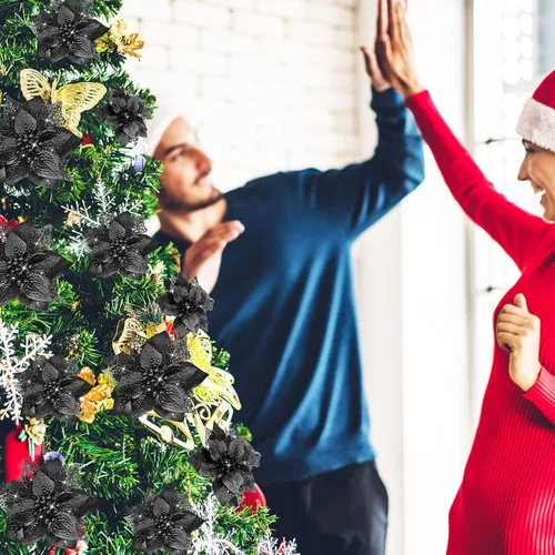 Vista 4 de 36 adornos navideños de Pascua para árbol, color negro